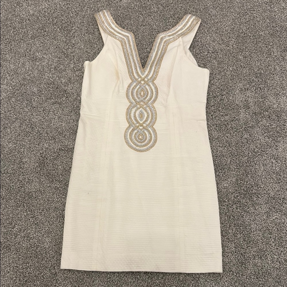 Lilly Pulitzer Cream V-Neck Sheath Mini Dress